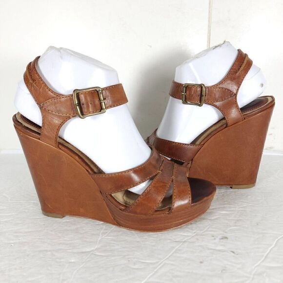Frye Women’s Alex Seam 2 Sandals US 8,5M Brown Leather Platform Wedge Sandals - Picture 8 of 14